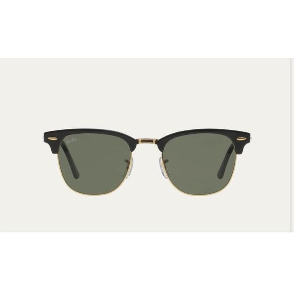 RayBan Black Frame Gold Accents Green Lenses  RayBan Clubmaster Sunglasses - Picture 1 of 7